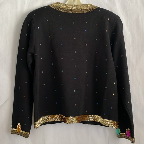 Outlander Cardigan with Gold Trim Sequins and Colorful Jewels, size M - Picture 6 of 9